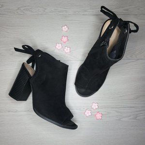 LC Lauren Conrad Black Vegan Suede Open Toe Tie Back Booties